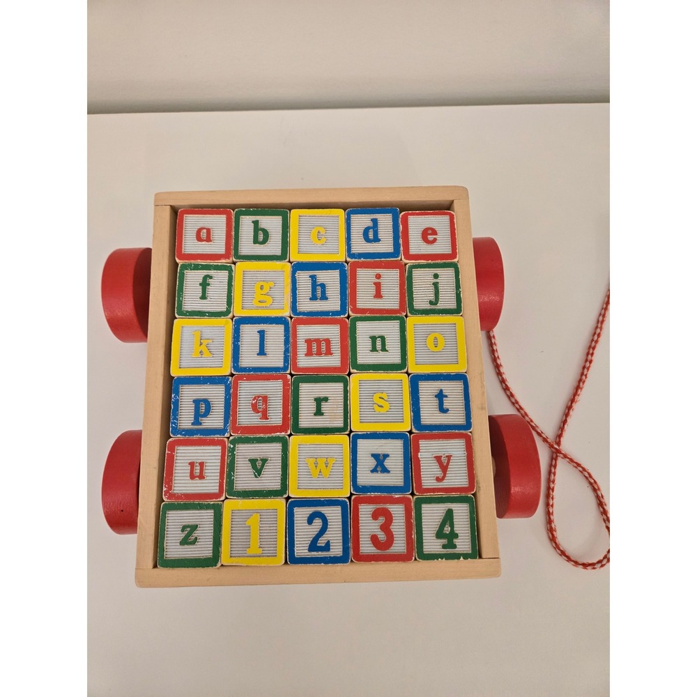 Melissa & Doug Classic ABC 123 Wooden Block Cart 30pc Pull Toy Educational Set